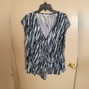 Halston Blue And White Speckled Blouse NWT Womens Size 3X